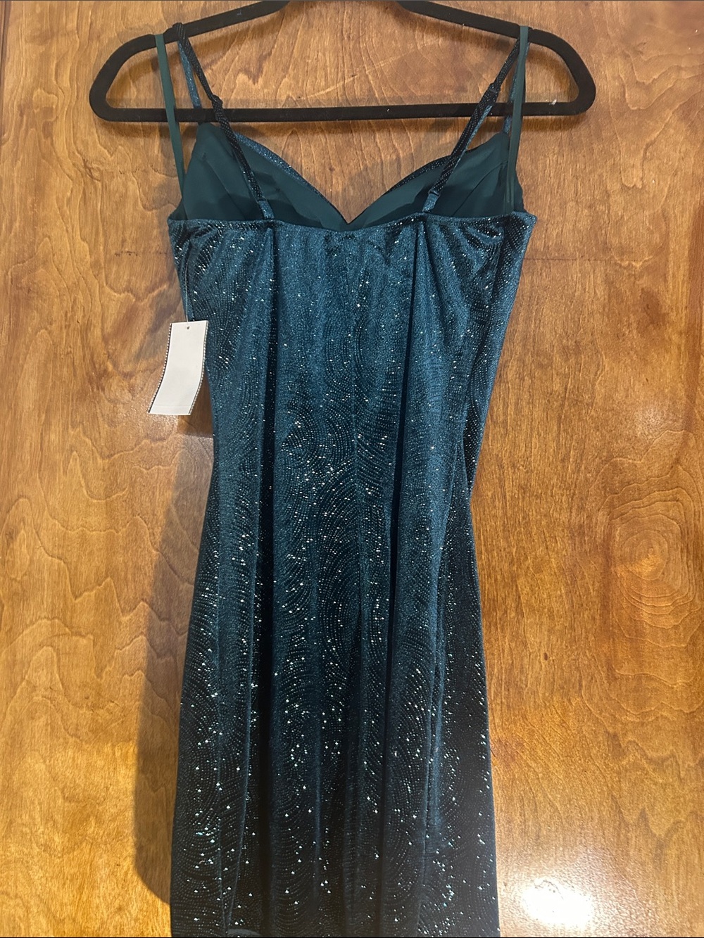 B Darlin Teal Glitter Cowl Neck Mini Dress - Picture 5 of 13